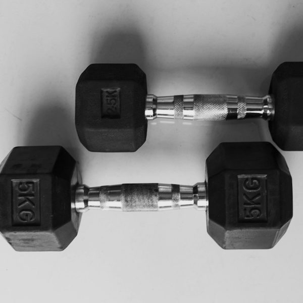 A pair of hex dumbbells